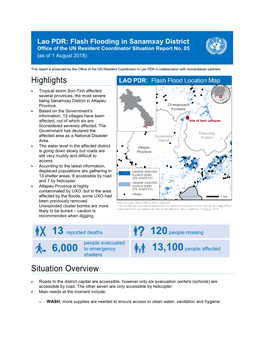 Lao PDR: Flash Flooding in Sanamxay District Office of the UN Resident Coordinator Situation Report No