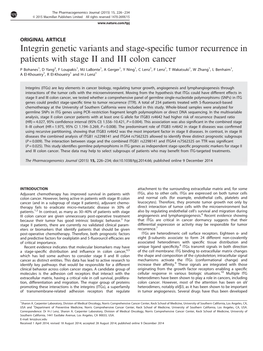 Integrin Genetic Variants and Stage-Specific Tumor Recurrence In