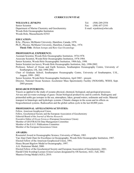 CURRICULUM VITAE WILLIAM J. JENKINS Senior Scientist