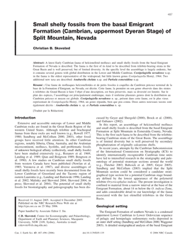 Small Shelly Fossils from the Basal Emigrant Formation (Cambrian, Uppermost Dyeran Stage) of Split Mountain, Nevada