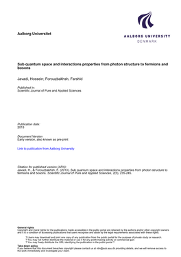 Sub Quantum Space and Interactions Properties from Photon Structure to Fermions and Bosons