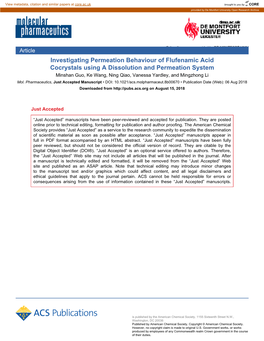 Investigating Permeation Behaviour of Flufenamic Acid Cocrystals Using a Dissolution and Permeation System