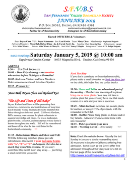 S.F.V.B.S. San Fernando Valley Bromeliad Society January 2019 P.O