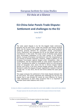 EU-China Solar Panels Trade Dispute: Settlement and Challenges to the EU June 2015