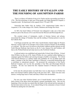 The Early History of O'fallon and the Founding of Assumption Parish