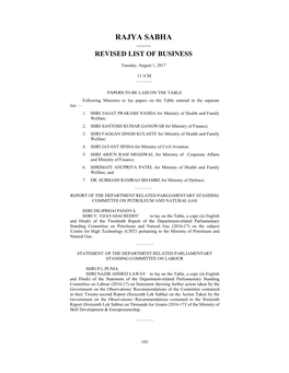 Rajya Sabha —— Revised List of Business