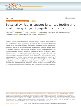 Bacterial Symbionts Support Larval Sap Feeding and Adult Folivory in (Semi-)Aquatic Reed Beetles