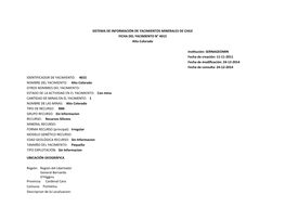 SISTEMA DE INFORMACIÓN DE YACIMIENTOS MINERALES DE CHILE FICHA DEL YACIMIENTO N° 4015 Alto Colorado