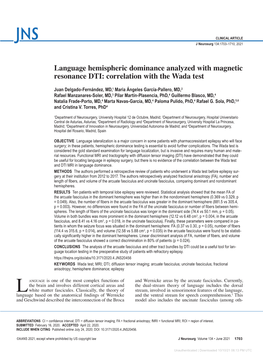 Language Hemispheric Dominance Analyzed with Magnetic Resonance DTI: Correlation with the Wada Test