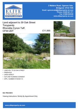 Land Adjacent to 39 Oak Street Tonypandy Rhondda Cynon Taff