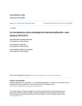 La Coo-Petencia Como Estrategia De Internacionalización: Caso Avianca 2010-2015