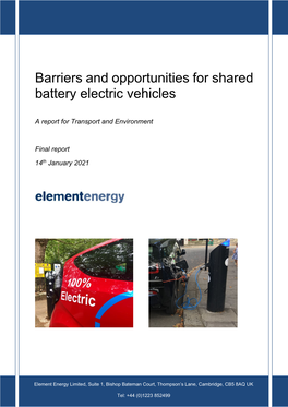 Barriers and Opportunities for Shared Battery Electric Vehicles Draft Report