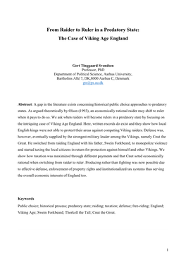 From Raider to Ruler in a Predatory State: the Case of Viking Age England