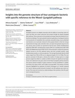 Insights Into the Genome Structure of Four Acetogenic Bacteria with Specific Reference to the Wood&#X2013;Ljungdahl Pathway