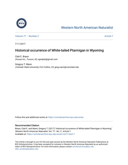 Historical Occurrence of White-Tailed Ptarmigan in Wyoming