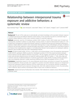 Relationship Between Interpersonal Trauma Exposure and Addictive Behaviors: a Systematic Review Barna Konkolÿ Thege1,2,3* , Lewis Horwood1, Linda Slater4, Maria C