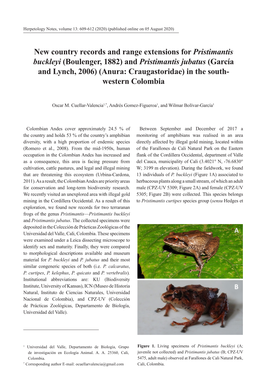 And Pristimantis Jubatus (García and Lynch, 2006) (Anura: Craugastoridae) in the South- Western Colombia