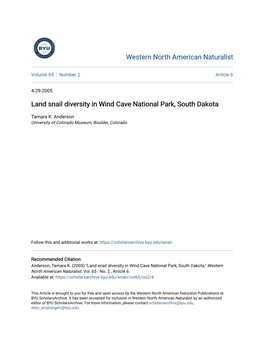 Land Snail Diversity in Wind Cave National Park, South Dakota