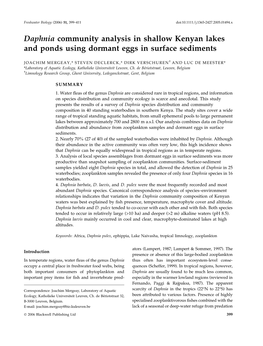 Daphnia Community Analysis in Shallow Kenyan Lakes and Ponds Using Dormant Eggs in Surface Sediments