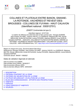 COLLINES ET PLATEAUX ENTRE BANON, SIMIANE- LA-ROTONDE, VACHÈRES ET REVEST-DES- BROUSSES - COLLINES DE FUYANA - HAUT CALAVON (Identifiant National : 930012701)