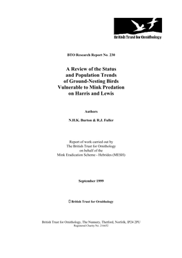 A Review of the Status and Population Trends of Ground-Nesting Birds Vulnerable to Mink Predation on Harris and Lewis