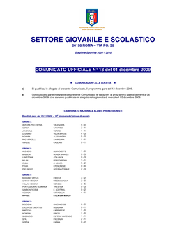 Settore Giovanile E Scolastico 00198 Roma – Via Po, 36