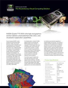 NVIDIA Quadro® FX 5600 Ultra-High-End Graphics Solution Delivers Unprecedented CAD, DCC, and Visualization Application Capabilities