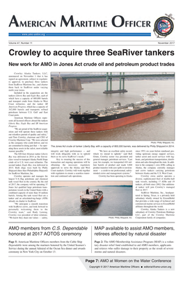 Crowley to Acquire Three Seariver Tankers New Work for AMO in Jones Act Crude Oil and Petroleum Product Trades