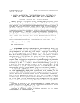 A Block Algorithm for Matrix 1-Norm Estimation, with an Application to 1-Norm Pseudospectra∗