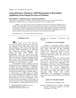 Genus Binodoxys Mackauer, 1960 (Hymenoptera: Braconidae: Aphidiinae) from Punjab Province of Pakistan