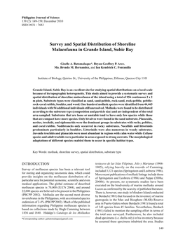 Survey and Spatial Distribution of Shoreline Malacofauna in Grande Island, Subic Bay