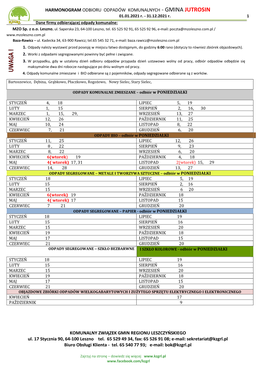 HARMONOGRAM ODBIORU ODPADÓW KOMUNALNYCH - GMINA JUTROSIN 01.01.2021 R