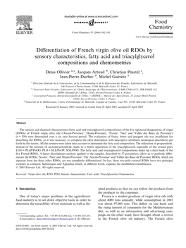 Differentiation of French Virgin Olive Oil Rdos by Sensory Characteristics