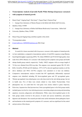 Transcriptome Analysis of Juvenile Pacific White Shrimp (Litopenaeus