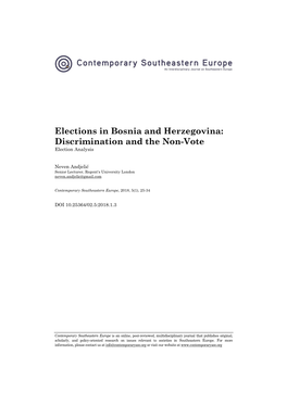 Elections in Bosnia and Herzegovina: Discrimination and the Non-Vote Election Analysis