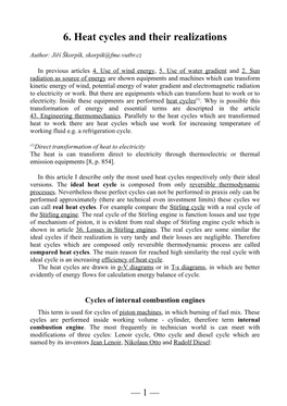 6. Heat Cycles and Their Realizations