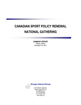Canadian Sport Policy Renewal – National Gathering