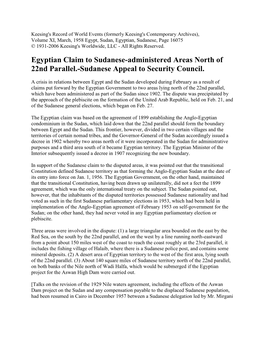 Egyptian Claim to Sudanese-Administered Areas North of 22Nd Parallel.-Sudanese Appeal to Security Council