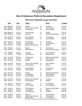 City of Anderson Parks & Recreation Department