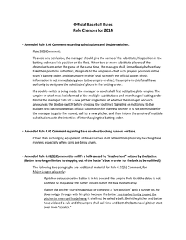 Official Baseball Rules Rule Changes for 2014