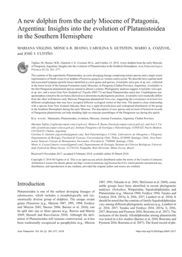 A New Dolphin from the Early Miocene of Patagonia, Argentina: Insights Into the Evolution of Platanistoidea in the Southern Hemisphere