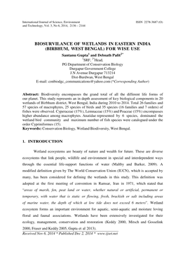 Biosurvilance of Wetlands in Eastern India (Birbhum, West Bengal)