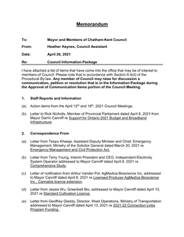 Approval of April 26, 2021, Council Information Package