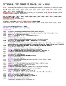 PITTSBURGH POST OFFICE ZIP CODES - 15201 to 15282