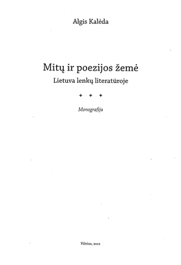 Mitų Ir Poezijos Žemė Lietuva Lenkų Literatūroje
