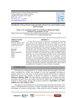 Identification of the Gastropod Snails and Shells Collected from Ain El-Sokhna Region, Red Sea, Egypt