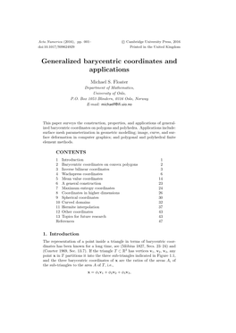 Generalized Barycentric Coordinates and Applications