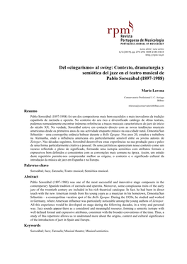 Contexto, Dramaturgia Y Semiótica Del Jazz En El Teatro Musical De Pablo Sorozábal (1897-1988)