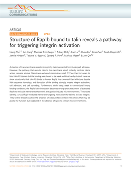 Structure of Rap1b Bound to Talin Reveals a Pathway for Triggering Integrin Activation