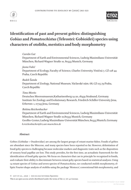 Downloaded from Brill.Com10/10/2021 03:21:39AM Via Free Access Identification of Past and Present Gobies 283 Meristic Counts